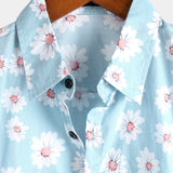 Men's Summer Short Sleeve Hawaiian Shirt in Blue with Daisy Flowers