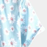 Men's Summer Short Sleeve Hawaiian Shirt in Blue with Daisy Flowers