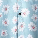 Men's Summer Short Sleeve Hawaiian Shirt in Blue with Daisy Flowers