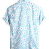Men's Summer Short Sleeve Hawaiian Shirt in Blue with Daisy Flowers