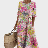 Elena - Loose and Light Midi Dress in Floral Print