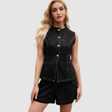 Nela - Elegant Sleeveless Vest with Buttons and Shorts