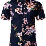 Short Sleeve Cotton Shirt with Floral Pattern for Men