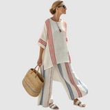 Rozálie - Ethnic bamboo linen striped set