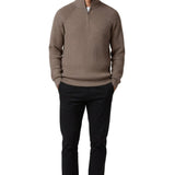 Men's Sweater with Half-Zip and Stand-Up Collar – Taupe Brown