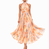 Aurora - Halter Neck Dress with Watercolour Print