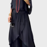 Stella - Wide top and pants with a slit – Two-piece chiffon set