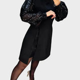 Iwona - Elegant dress with shimmering puff sleeves