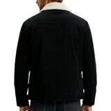 Men's Velvet Jacket with Sherpa Collar and Snaps - Black