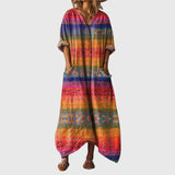 Stanisława - Loose Maxi Dress with Colorful Pattern