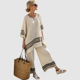 Rozálie - Ethnic bamboo linen striped set