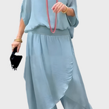 Stella - Wide top and pants with a slit – Two-piece chiffon set