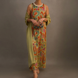 Daniela - Long floral patterned dress with a fitted vest