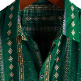 Vintage 70s Short Sleeve Cotton Shirt with Green Stripes for Men
