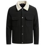 Men's Velvet Jacket with Sherpa Collar and Snaps - Black