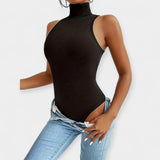 Sleeveless Jumpsuit with High Collar