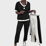 Kristýna - Women's Casual Set with Top and Pants featuring a V-Neck