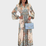 Meda – Elegant Long Floral Dress with Buttons