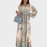Meda – Elegant Long Floral Dress with Buttons