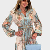 Meda – Elegant Long Floral Dress with Buttons