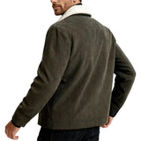 Men's Velvet Jacket with Sherpa Collar and Snaps - Brown Coffee