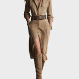 Women's Brown Fashionable Midi Suede Dress