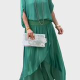 Stella - Wide top and pants with a slit – Two-piece chiffon set