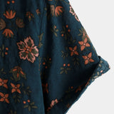 Short Sleeve Cotton Button-Up Shirt for Men, Floral, Navy for Summer