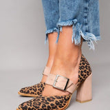 Selveta - Suede sandals in leopard print with a stable heel