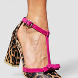 Leontina - Green sandals in leopard print with colorful accents