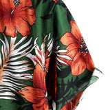 Short Sleeve Cotton Shirt with Hawaiian Green Flowers for Men