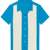 Retro Short Sleeve Shirt from the 50s with Cuban Collar for Men in Blue