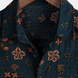 Short Sleeve Cotton Button-Up Shirt for Men, Floral, Navy for Summer