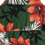 Short Sleeve Cotton Shirt with Hawaiian Green Flowers for Men