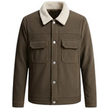 Men's Velvet Jacket with Sherpa Collar and Snaps - Brown Coffee