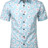 Men's Summer Short Sleeve Hawaiian Shirt in Blue with Daisy Flowers