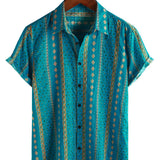 Vintage 70s Style Short Sleeve Shirt with Stripes for Men