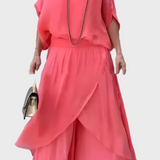 Stella - Wide top and pants with a slit – Two-piece chiffon set