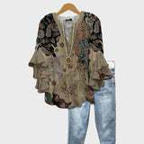 Barbora - Women's blouse with a rich pattern and ruffled sleeves