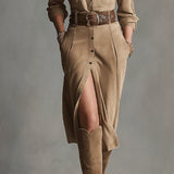 Women's Brown Fashionable Midi Suede Dress