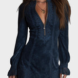 Jasmine – Blue Suede Mini Dress with Lace