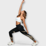 High-Waisted Training Pants with Leopard Print