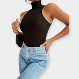 Sleeveless Jumpsuit with High Collar