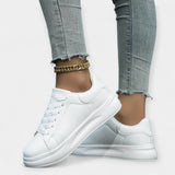 Stela - White Leather Sports Shoes