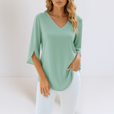 Dana - Elegant blouse with a V-neck and open sleeves