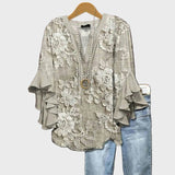 Rosalie - Women's Blouse with Floral Lace and Ruffled Sleeves