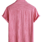 Men's Short Sleeve Cotton Shirt with Pocket in Black Stripes, Breathable