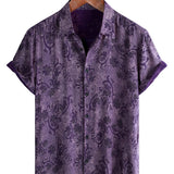 Men's Vintage Purple Cotton Summer Breathable Short Sleeve Shirt