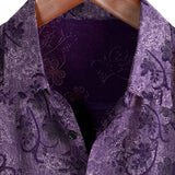 Men's Vintage Purple Cotton Summer Breathable Short Sleeve Shirt