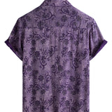 Men's Vintage Purple Cotton Summer Breathable Short Sleeve Shirt